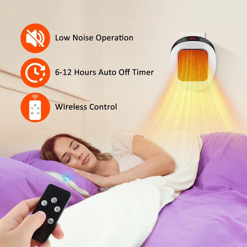 Portable Heater Electric Heater Plug in Wall Room Heater Home Appliance Heating Stove Mini Radiator Remote Warmer Machine 600W