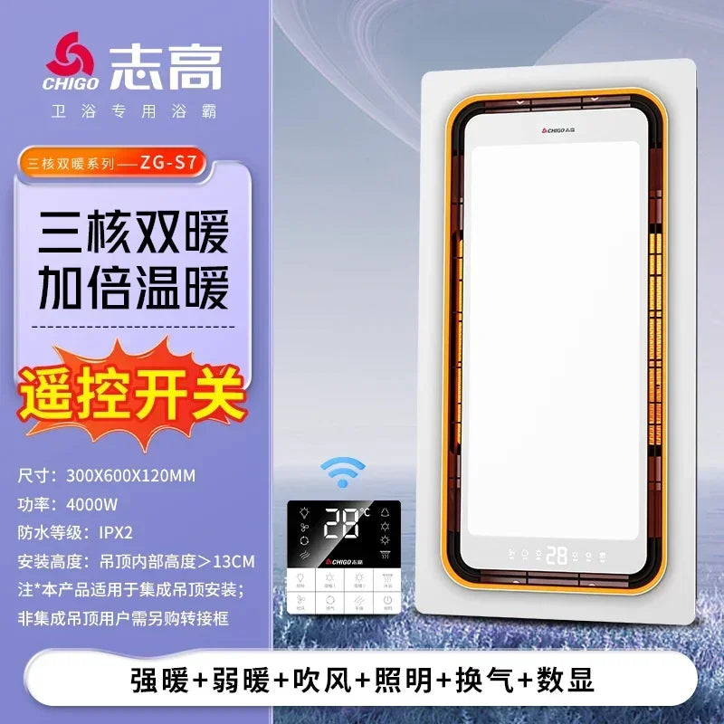 220V Intelligent Integrated Electric Heater with Ceiling Lighting for Bathroom - High-end Smart Heating Appliance Combo CCC