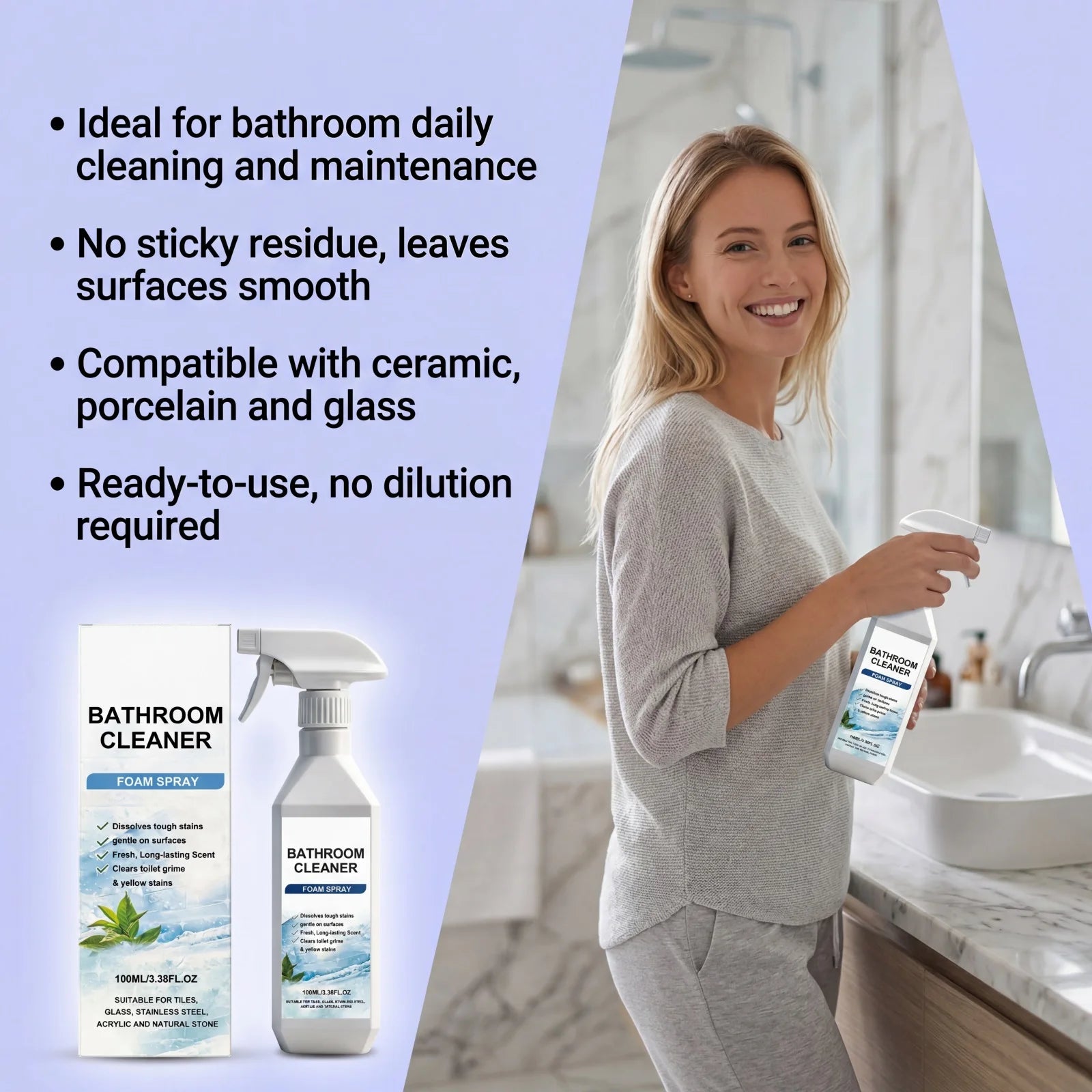 Bathroom Cleaner Daily Cleaning Stains Renovation Fresh Scent Multi-Effect Convenient Spray for Toilet and Bathroom