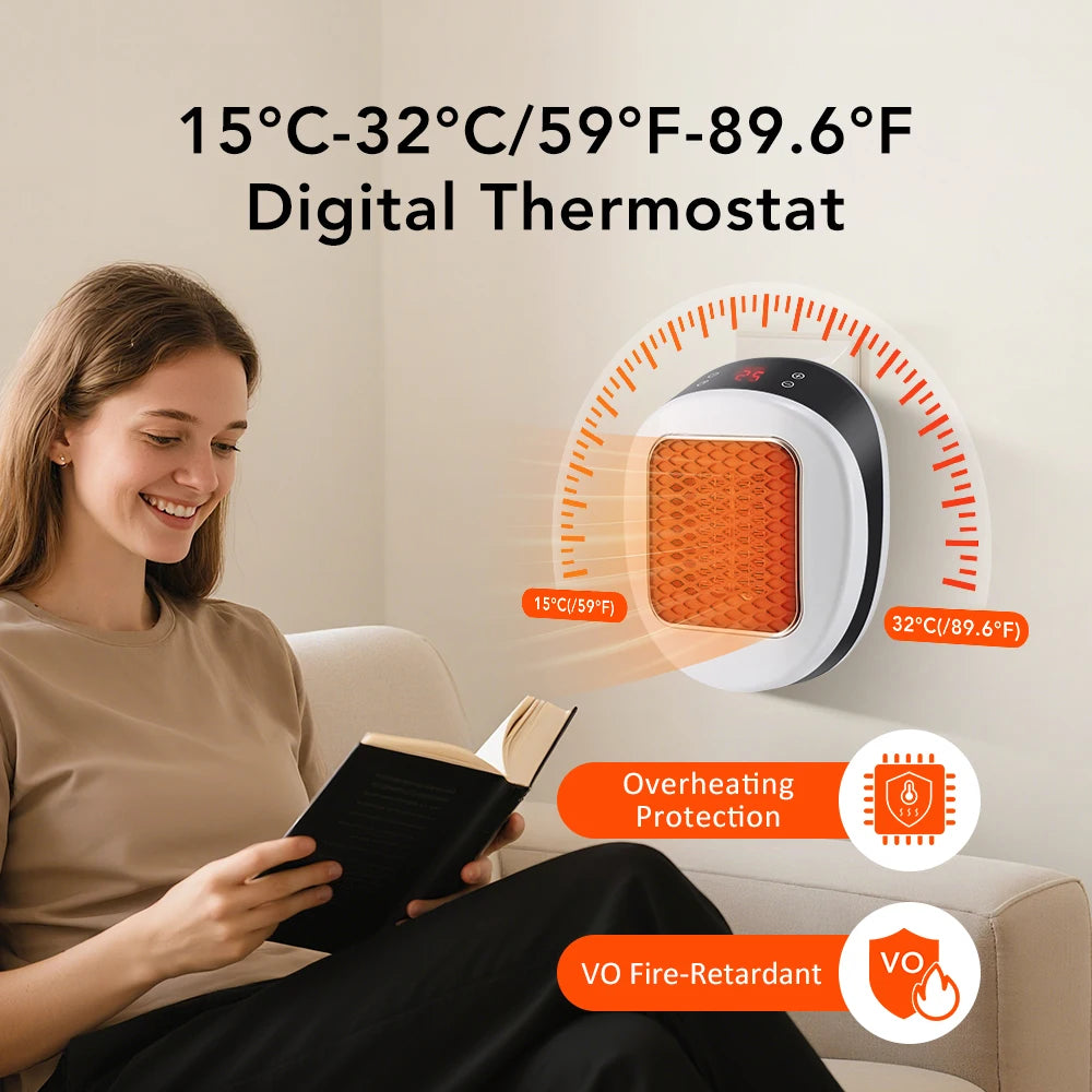 Portable Heater Electric Heater Plug in Wall Room Heater Home Appliance Heating Stove Mini Radiator Remote Warmer Machine 600W