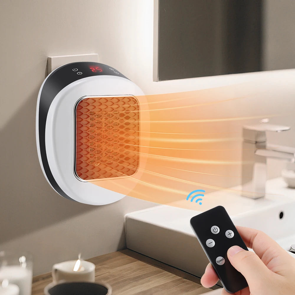 Portable Heater Electric Heater Plug in Wall Room Heater Home Appliance Heating Stove Mini Radiator Remote Warmer Machine 600W